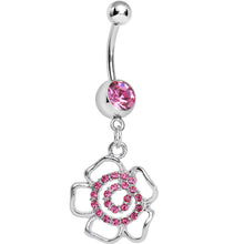 将图片加载到图库查看器,Pink Gem Hollow Spiral Flower Dangle Belly Ring