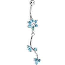 将图片加载到图库查看器,Aqua Gem Trailing Vine and Flower Dangle Belly Ring