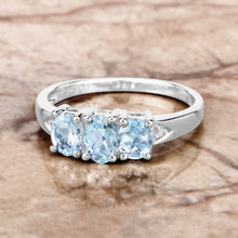 Load image into Gallery viewer, 0.95 Carat Genuine Aquamarine and White Diamond .925 Sterling Silver Ring