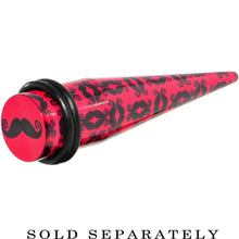 Load image into Gallery viewer, 1/2 Black Mustaches Red Acrylic Taper Ear Plug
