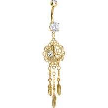 Load image into Gallery viewer, Gold Plated CZ Sun Moon Dreamcatcher Chandelier Belly Ring