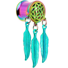Load image into Gallery viewer, Rainbow Titanium Dreamcatcher Dangle Tunnel Set Sizes 5mm to 12mm