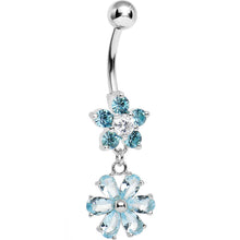 将图片加载到图库查看器,Aqua Gem Double Flower Charm Dangle Belly Ring