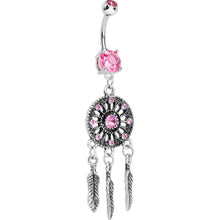 将图片加载到图库查看器,Pink Gem Mystical Black Dreamcatcher Dangle Belly Ring