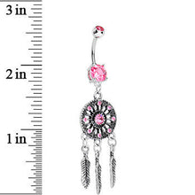 将图片加载到图库查看器,Pink Gem Mystical Black Dreamcatcher Dangle Belly Ring