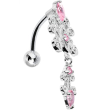Load image into Gallery viewer, Top Mount Pink Gem Silvery Symmetry Dangle Belly Ring