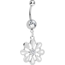 Load image into Gallery viewer, Clear Gem Pretty White Petals Flower Charm Belly Ring