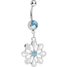 将图片加载到图库查看器,Aqua Gem Pretty White Petals Flower Charm Belly Ring
