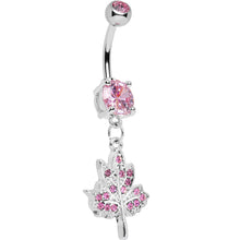 将图片加载到图库查看器,Pink Gem Icy Leaf Drop Charm Belly Ring