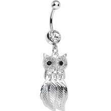 Load image into Gallery viewer, Clear Gem Majestic Owl Leaves Dangle Belly Ring