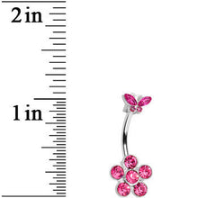 将图片加载到图库查看器,Pink Gem Butterfly Flower Double Mount Belly Ring