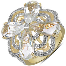 Load image into Gallery viewer, 14K Yellow Gold Plated 6.69 Carat Genuine Crystal Quartz & White Diamond .925 Sterling Silver Ring