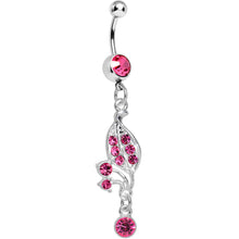 将图片加载到图库查看器,Pink Gem Sprouting Petals Flower Dangle Belly Ring
