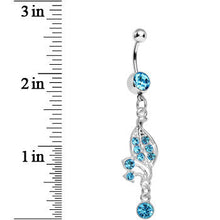 将图片加载到图库查看器,Aqua Gem Sprouting Petals Flower Dangle Belly Ring