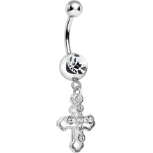 将图片加载到图库查看器,Clear Gem Hollow Cross Charm Double Dangle Belly Ring