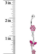 将图片加载到图库查看器,Pink Gem Delicate Delight Butterfly Flower Dangle Belly Ring
