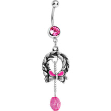 Load image into Gallery viewer, Pink Gem Antique Wreath with Bead Chain Drop Dangle Belly Ring