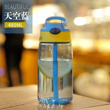 将图片加载到图库查看器,480ML Children's Straw Cup Plastic Water Bottles Baby Cartoon Creative Student Kettle Water Bottles School Kids Leakproof Water Jug with Straw Lid, Outdoor Drinking Bottle, for Fitness, Gym and Outdoor Sports