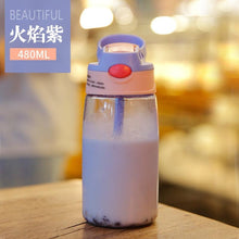 将图片加载到图库查看器,480ML Children's Straw Cup Plastic Water Bottles Baby Cartoon Creative Student Kettle Water Bottles School Kids Leakproof Water Jug with Straw Lid, Outdoor Drinking Bottle, for Fitness, Gym and Outdoor Sports