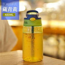 将图片加载到图库查看器,480ML Children's Straw Cup Plastic Water Bottles Baby Cartoon Creative Student Kettle Water Bottles School Kids Leakproof Water Jug with Straw Lid, Outdoor Drinking Bottle, for Fitness, Gym and Outdoor Sports