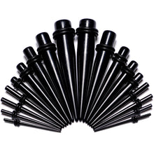 Load image into Gallery viewer, 14G to 00G 18 Piece Black Acrylic Ear Stretching Taper Kit