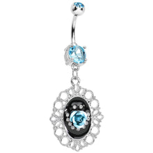 Load image into Gallery viewer, Aqua Gem Fantasy in Bloom Light Blue Rose Flower Dangle Belly Ring