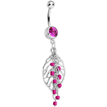 将图片加载到图库查看器,Pink Gem Delicate Beaded Leaf Dangle Belly Ring