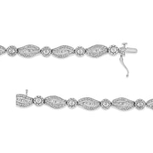 将图片加载到图库查看器,.925 Sterling Silver 1 cttw Diamond Double Leaf and Bezel Link Bracelet (I-J Clarity, I2-I3 Color) - Size 7.25"
