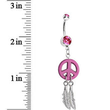将图片加载到图库查看器,Pink Gem Peace Sign Dreamcatcher Dangle Belly Ring