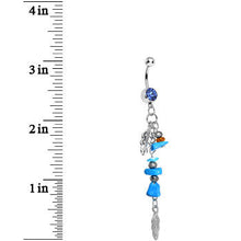 将图片加载到图库查看器,Blue Gem Turquoise Silver Feathers Native American Dangle Belly Ring