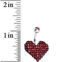 Load image into Gallery viewer, Red Gem Paved Black Valentine Heart Belly Ring