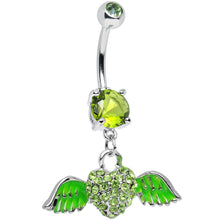 将图片加载到图库查看器,Green Gem Paved Heart Neon Wings Dangle Belly Ring