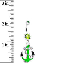 Load image into Gallery viewer, Green Aurora Gem Neon Black Tipped Anchor Dangle Belly Ring