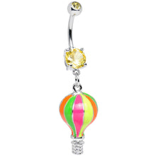 Load image into Gallery viewer, Yellow Gem Multi Colored Neon Hot Air Balloon Dangle Belly Ring