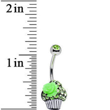 将图片加载到图库查看器,Green Gem Paved Rose Flower Topped Cupcake Belly Ring