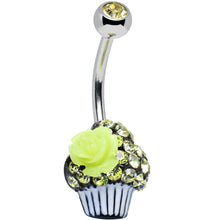 将图片加载到图库查看器,Yellow Gem Paved Rose Flower Topped Cupcake Belly Ring