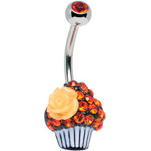 将图片加载到图库查看器,Orange Gem Paved Rose Flower Topped Cupcake Belly Ring