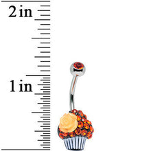 将图片加载到图库查看器,Orange Gem Paved Rose Flower Topped Cupcake Belly Ring