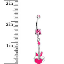 Load image into Gallery viewer, Double Pink Gem Goddess of Rock Neon Guitar Dangle Belly Ring