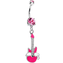 Load image into Gallery viewer, Double Pink Gem Goddess of Rock Neon Guitar Dangle Belly Ring