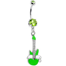 Load image into Gallery viewer, Double Green Gem Goddess of Rock Neon Guitar Dangle Belly Ring
