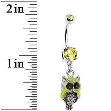 将图片加载到图库查看器,Yellow Gem Yellow Neon Hoot Owl Dangle Belly Ring