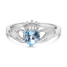 将图片加载到图库查看器,Sterling Silver Blue Topaz Heart Claddagh Ring