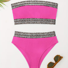 Load image into Gallery viewer, Bikini Leopard Print High Waist Bandeau 2 Piece Swimsuit for Women – Super Stretchy Bikini Set with Seductive Mesh Detail and Flattering Fit – Chic Animal Print Swimwear for Beachwear Poolside and Summer Vacations