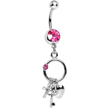 将图片加载到图库查看器,Pink Gem Lucky Charm Ring Dangle Belly Ring