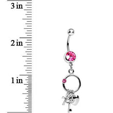将图片加载到图库查看器,Pink Gem Lucky Charm Ring Dangle Belly Ring