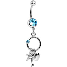 将图片加载到图库查看器,Aqua Gem Lucky Charm Ring Dangle Belly Ring