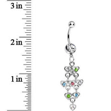将图片加载到图库查看器,Clear Gem Rainbow Hearts Dangle Belly Ring