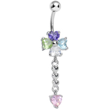 将图片加载到图库查看器,Multi Gem Four Heart Flower Chain Dangle Belly Ring
