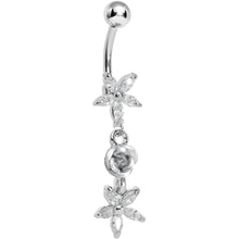将图片加载到图库查看器,Clear Gem Star Flower with Rose Dangle Belly Ring